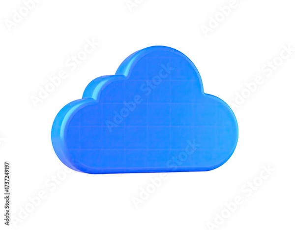 Fototapeta A glowing, bright blue, 3D rendering of a fluffy cloud floating in space
