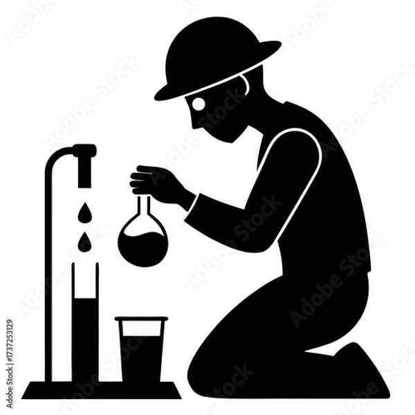 Fototapeta Scientist in hard hat performing laboratory experiment silhouette
