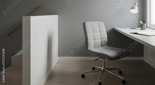 Fototapeta Modern Home Office Setup with Desk, Chair and Lamp
