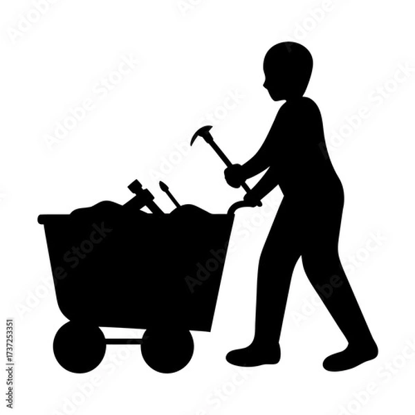 Fototapeta Person pushing a cart filled with tools silhouette