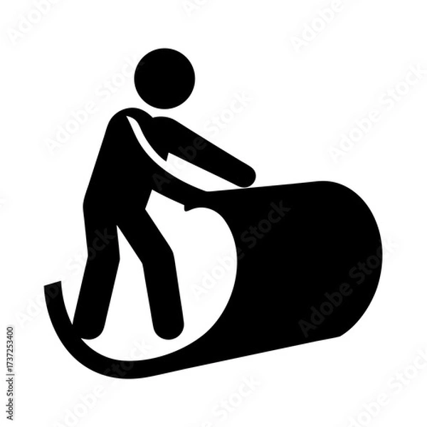 Fototapeta Person rolling up a large carpet silhouette