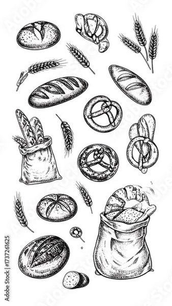 Obraz Collection of hand-drawn baked goods