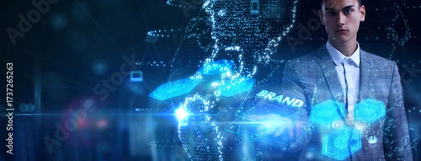 Fototapeta Brand development marketing strategy concept. Business, technology, internet and networking concept.