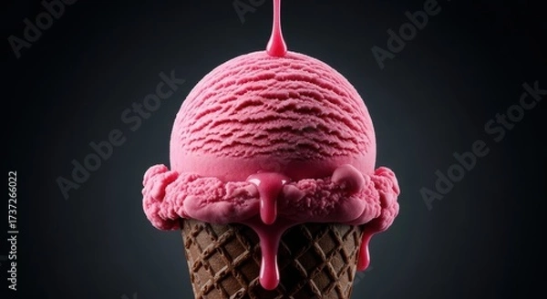 Fototapeta Melting Pink Ice Cream Scoop on a Waffle Cone