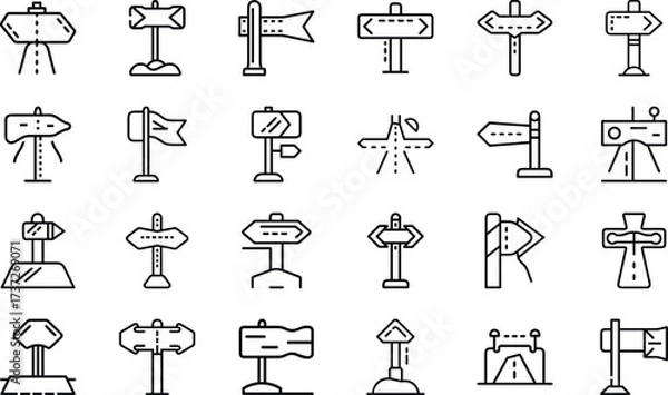Fototapeta Bundle Minimal Line Icon Of A Road Sign Eps 10