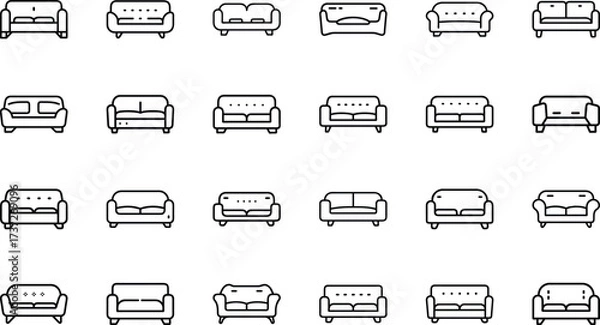 Fototapeta Bundle Minimal Line Icon Of A Sofa Eps 13