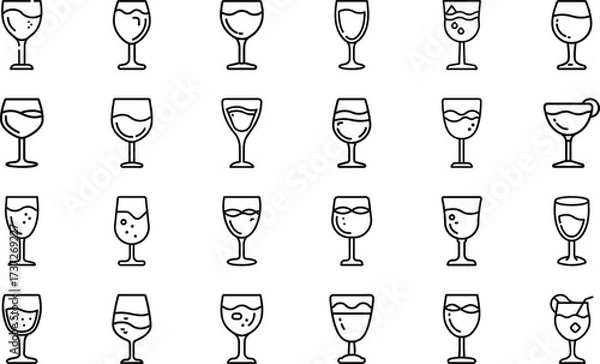Fototapeta Bundle Minimal Line Icon Of A Wine Glass Eps 21