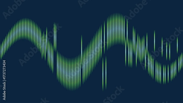Fototapeta Abstract Green Curve Bars on Dark Blue Background Visual Representation