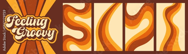 Obraz A set of 4 zebra Y2K posters in warm boho colors. Large preview with feeling groovy text.