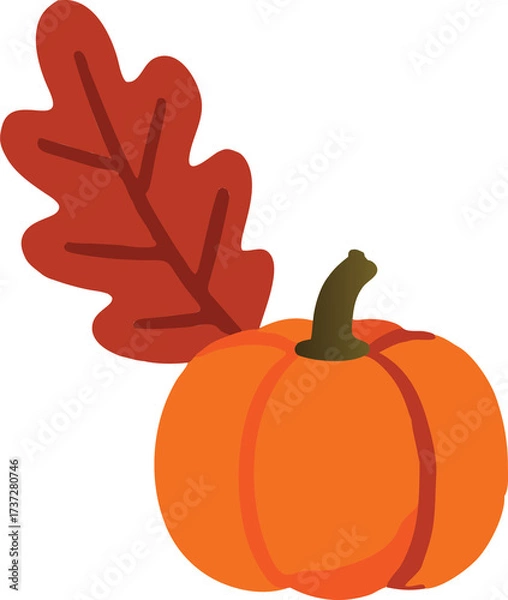 Obraz 가을 단풍 낙엽과 주황색으로 익은 호박