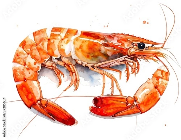 Fototapeta Close Up Watercolor Painting of a Shrimp.