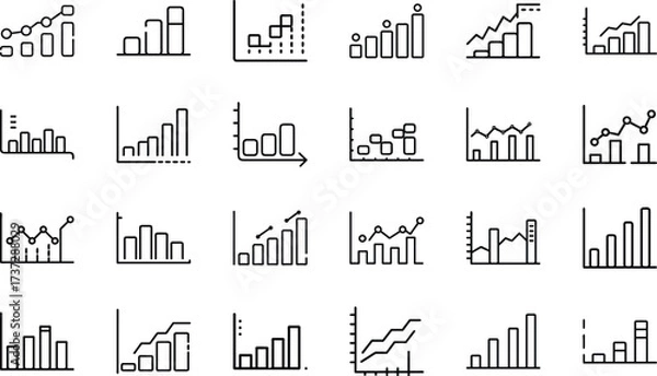 Fototapeta Bundle Minimal Line Icon Of A Bar Graph Eps 2