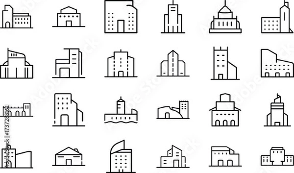 Fototapeta Bundle Minimal Line Icon Of A Building Eps 6