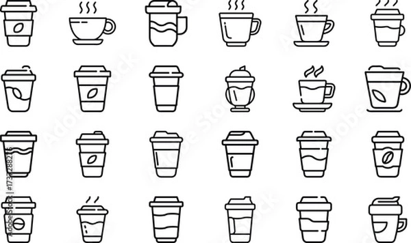 Fototapeta Bundle Minimal Line Icon Of A Coffee Cup Eps 11
