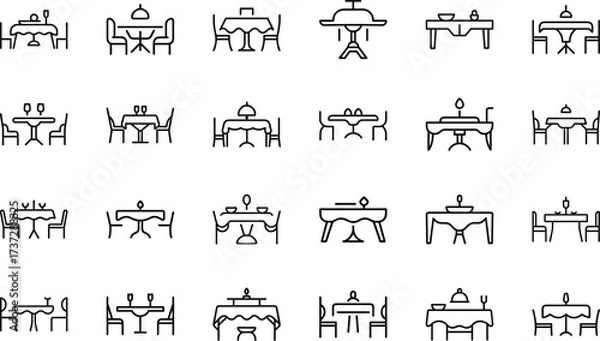 Fototapeta Bundle Minimal Line Icon Of A Dining Table Eps 13