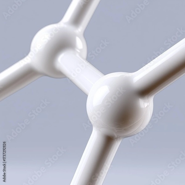 Fototapeta Close-up of abstract white molecular structure on light blue background