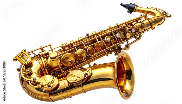 Fototapeta Tenor saxophone with elegant curves, detailed keys and mouthpiece, isolated on transparent background png.