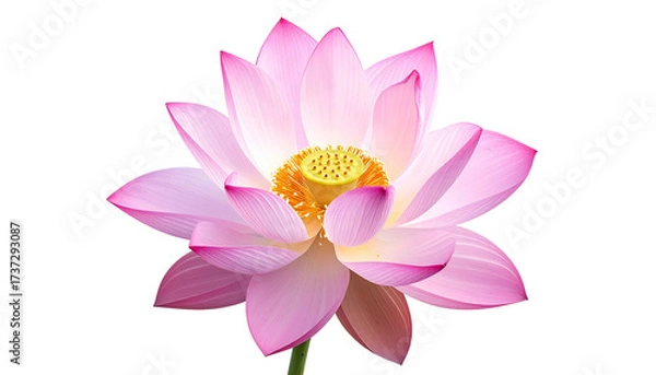Fototapeta Pink lotus flower in full bloom with delicate petals, isolated on white background