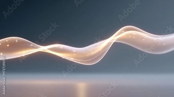 Fototapeta Abstract light wave with sparkling particles on a smooth gradient background