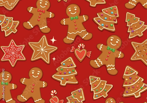 Fototapeta Gingerbread Christmas Cookie Seamless Pattern