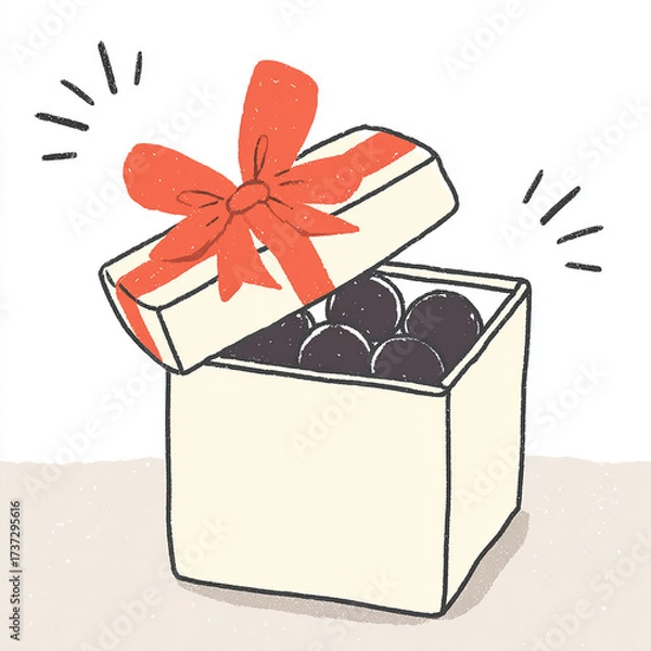 Fototapeta a gift box with a red ribbon opened to reveal delicious chocolates inside perfect for christmas and special occasions