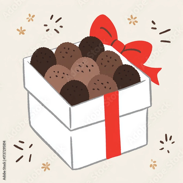 Fototapeta a gift box with a red ribbon opened to reveal delicious chocolates inside perfect for christmas and special occasions