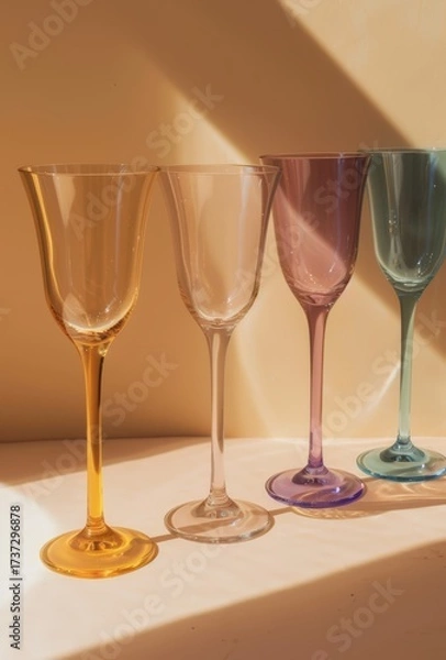 Obraz A row of colorful glasses with one being yellow