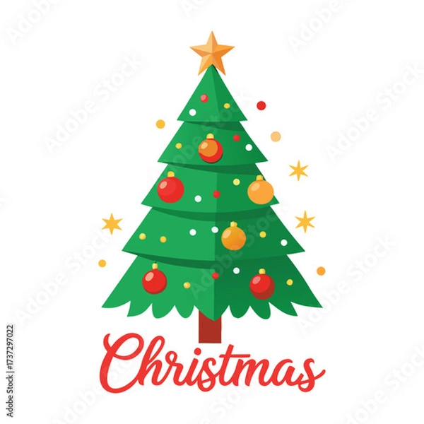 Fototapeta merry Christmas tree with ornaments and snowflakes vector illustration