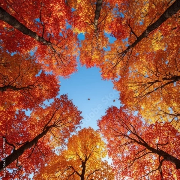 Obraz A beautiful autumn scene with trees in full bloom and a clear blue sky