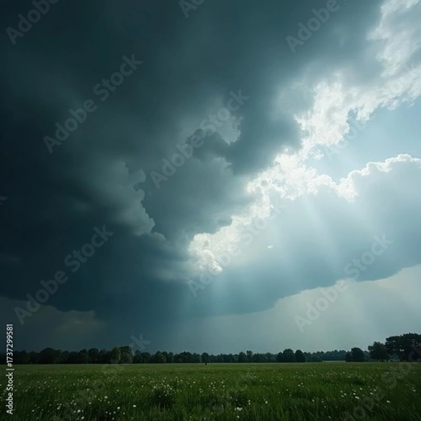 Obraz Heavy, gray summer storm clouds build ominously , threatening sky, backdrop