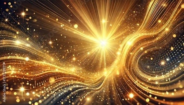 Fototapeta Golden light streaks across a dark background, creating a magical atmosphere