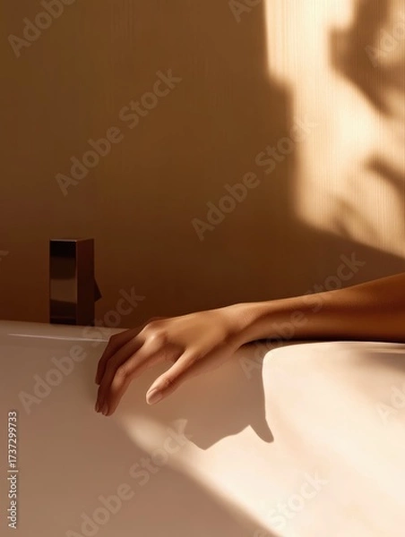 Obraz A woman's hand is resting on the edge of a bathtub