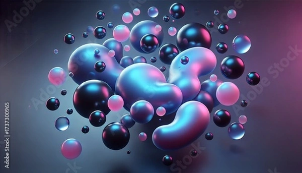 Fototapeta Abstract 3d rendering of floating spheres and blobs with vibrant colors