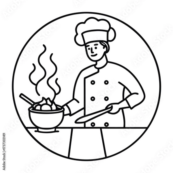 Fototapeta chef cooking food in a bowl in a circle outline icon vector illustration