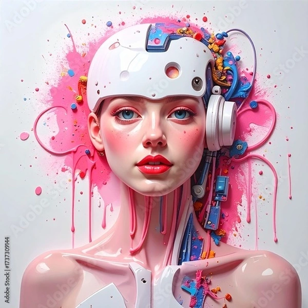 Fototapeta Futuristic humanoid AI portrait