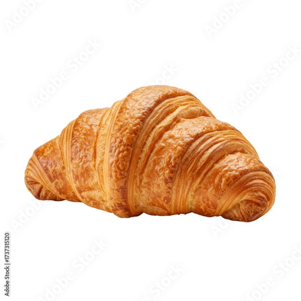 Fototapeta A single perfectly baked golden-brown croissant with crispy multi-layered flaky pastry and rich buttery texture, isolated on a pristine transparent background with copy space, concept for premium
