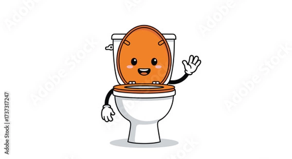 Fototapeta A happy cartoon toilet waving hello with its hand and a friendly smile.