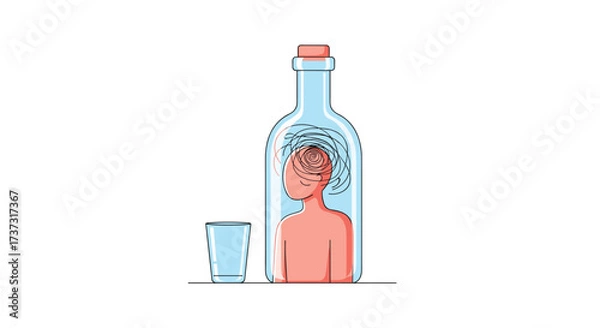 Fototapeta A person trapped inside a bottle symbolizes the destructive impact of alcohol on an individual's life and mental state.
