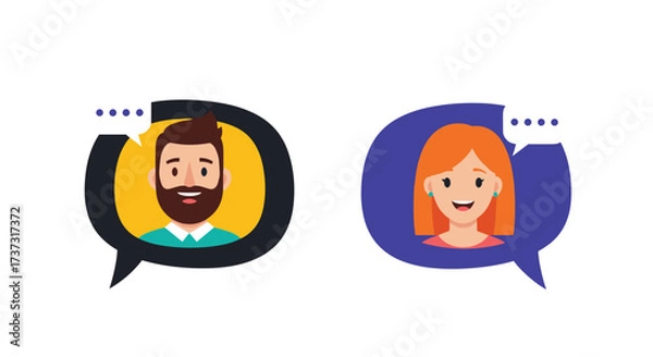 Fototapeta Illustrations of two people talking in speech bubbles communication icons.