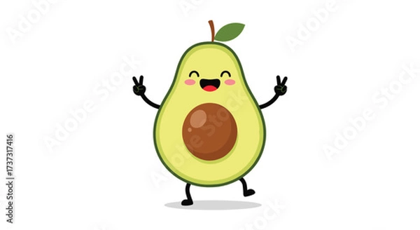 Fototapeta This happy avocado is dancing with joy and spreading good vibes all around the place.