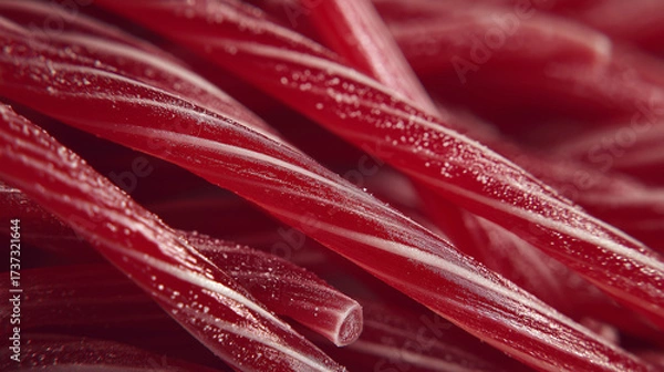 Obraz Red licorice candy sticks, sweet candy and snack sugar. High quality 4k footage