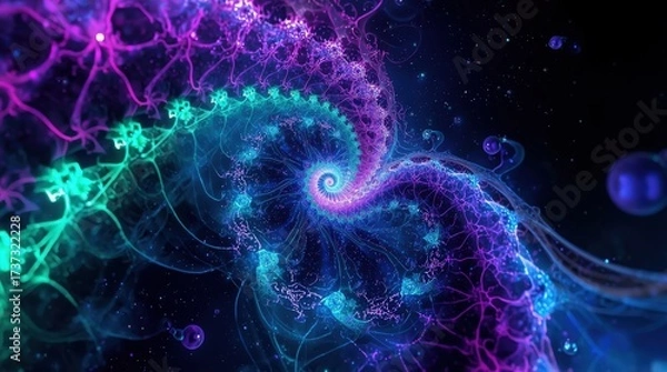 Obraz Abstract Fractal Nebula Background with Vibrant Blue and Purple Colors

