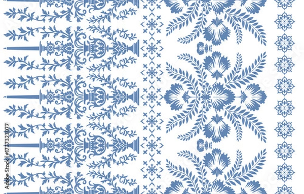 Fototapeta floral pattern vintage ethnic modern embroidery texture boho design vector illustration hand drawn pink flower motif branches leaves wallpaper seamless background border.