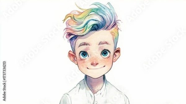 Fototapeta Portrait of a young person with colorful hair, light skin, and a gentle smile