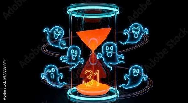 Fototapeta Halloween countdown hourglass with ghosts spooky october time