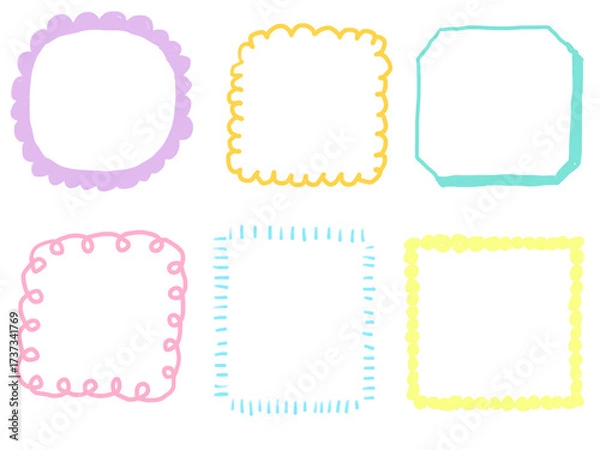 Fototapeta 手描きあしらいセット　フレーム　枠　カラフル
