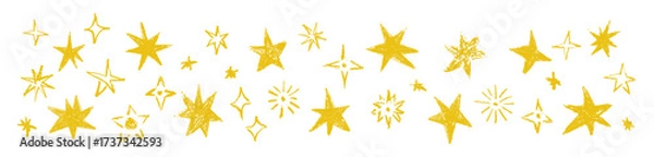 Fototapeta Grunge stars collection with chalk, charcoal texture. Naive hand drawn scribble wax crayons stars. Doodle decorative design elements Vector illustration isolated on transparent background