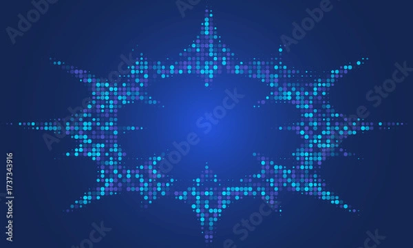 Fototapeta Abstract background blue pixels and circles. Dotted mosaic radial design. Vector Illustration.