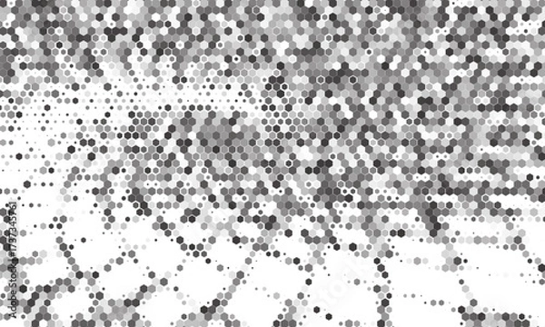 Fototapeta Halftone hexagon abstract background. Black and white vector pattern. EPS 10