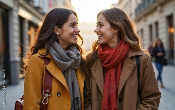 Fototapeta Were going to be so broke but who cares. Shot of two attractive young women standing outside together and bonding while shopping in the city. High quality
